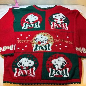 Vintage Red and Green Snoopy Christmas Sweater